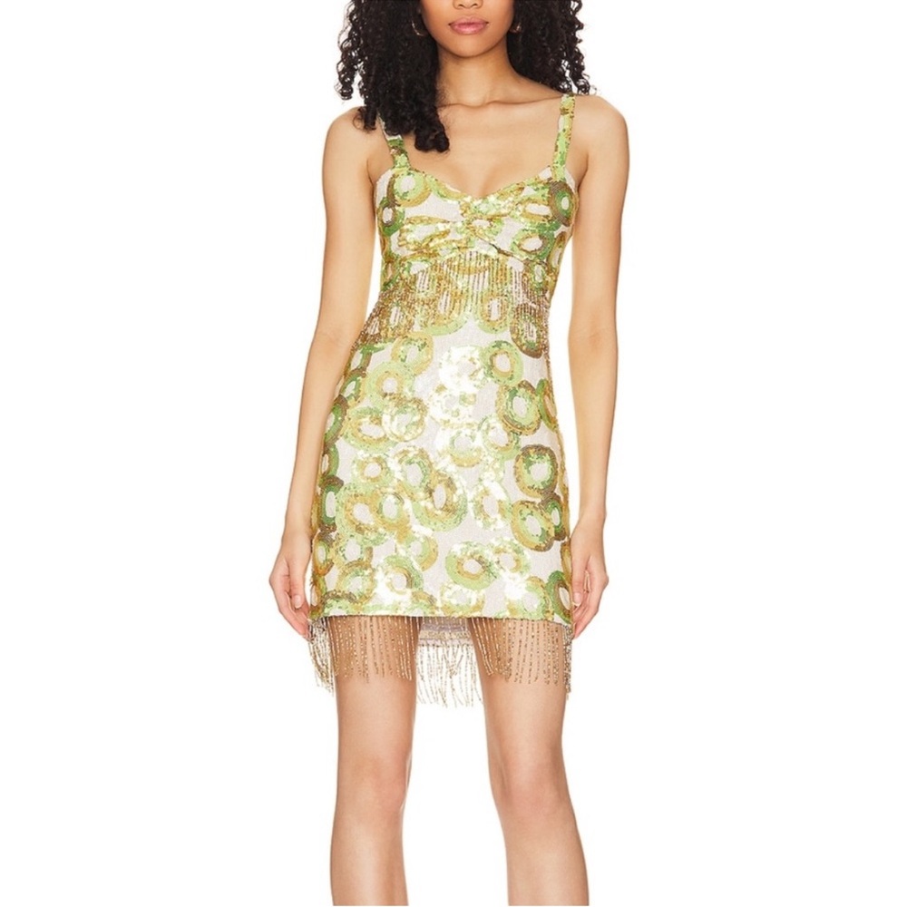 House of Harlow 1960 Green and Gold Mini Dress